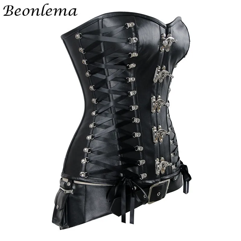 Plus Size Corset Women Black Faux Leather Steampunk Gothic Bustier 2018 Sexy Corsets And Bustiers S-6Xl | Женская одежда