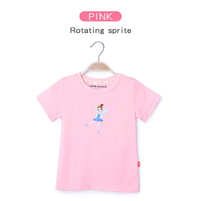 Pink-sprite Мягкие футболки с принтом для балета и танцев для девочек; летние детские однотонные футболки для танцев; одежда с короткими рукавами для занятий танцами - Цвет: Pink-sprite