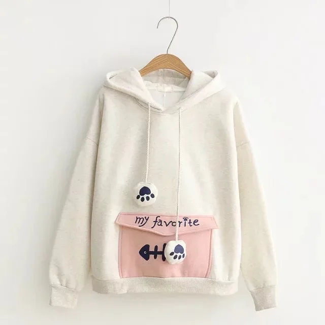 Бежевый Merry Pretty женские плюс бархатные толстые толстовки с капюшоном с мультяшным принтом толстовки с длинным рукавом для женщин повседневные пуловеры с карманами - Цвет: Бежевый