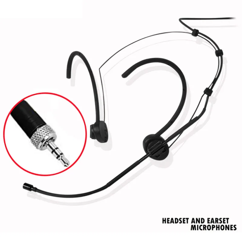 

Black 3.5mm Stereo Screw Loackable Dual Earhook Headset Mic Condenser Headworn Microphone For Sennheiser Wireless Bodypack