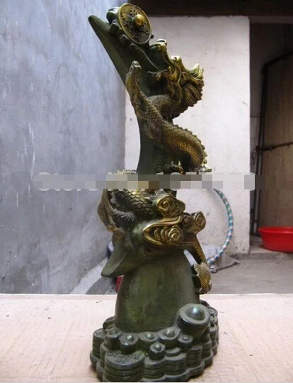 WBY---426 + Китайская старинная бронзовая резная статуя счастливого дракона | Дом и