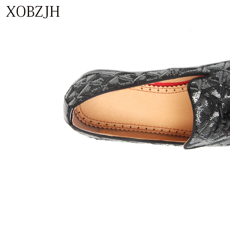 XOBZJH Fashion Business Dress Men Shoes 2019 New Sequin Cloth Men'S Suits Wedding Party Slip On Work Gray Big Size | Обувь