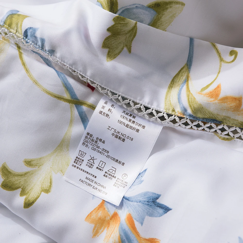 Белое одеяло из Tencel 500 нитей тонкое стеганое с цветочным рисунком летнее для
