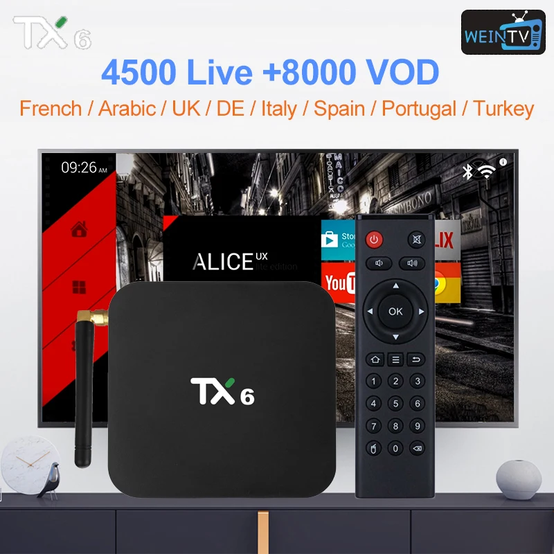 ТВ приставка 1Y WEINTV TX6 Android 9 0 4G 32G Европейская подписка IPTV QHDTV IUDTV SUBTV 4500 + Lives