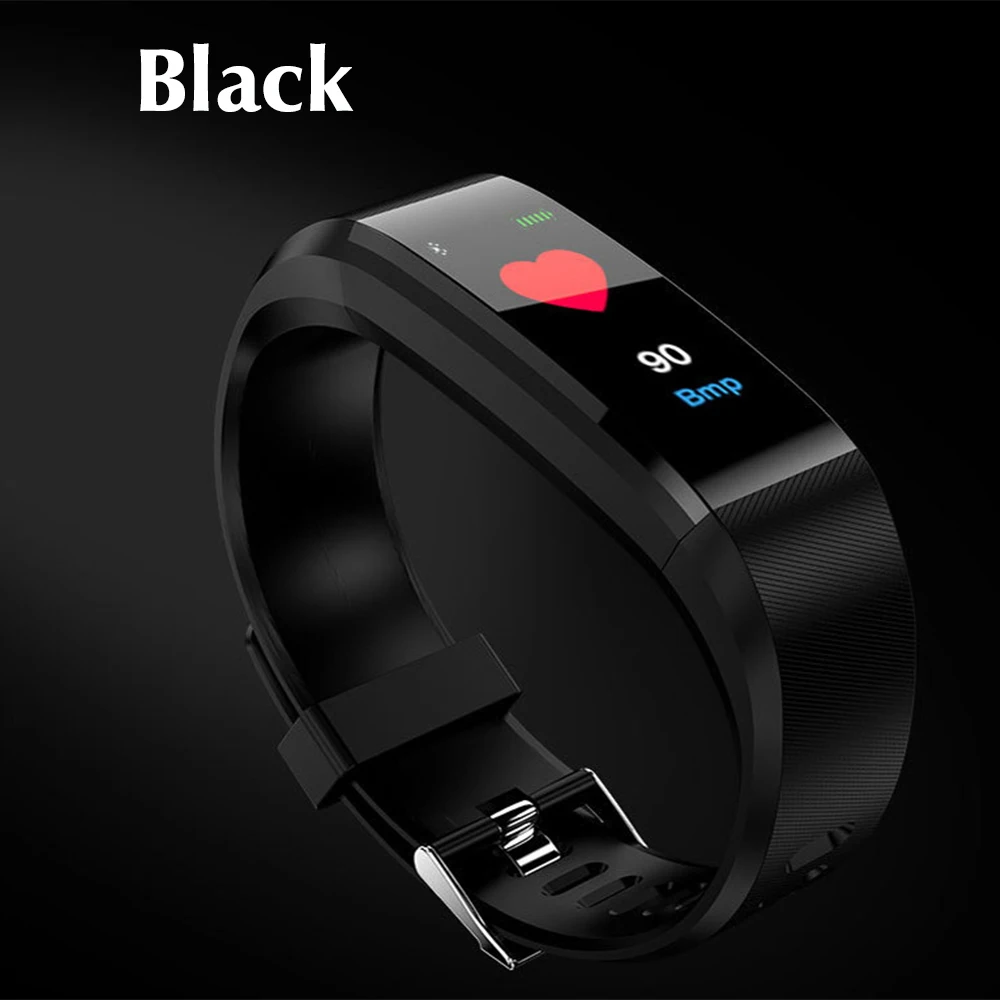 black Bluetooth цветной экран умный Браслет большой сенсорный экран сообщение пульсометр кровяное давление фитнес-трекер часы группа - Цвет: black