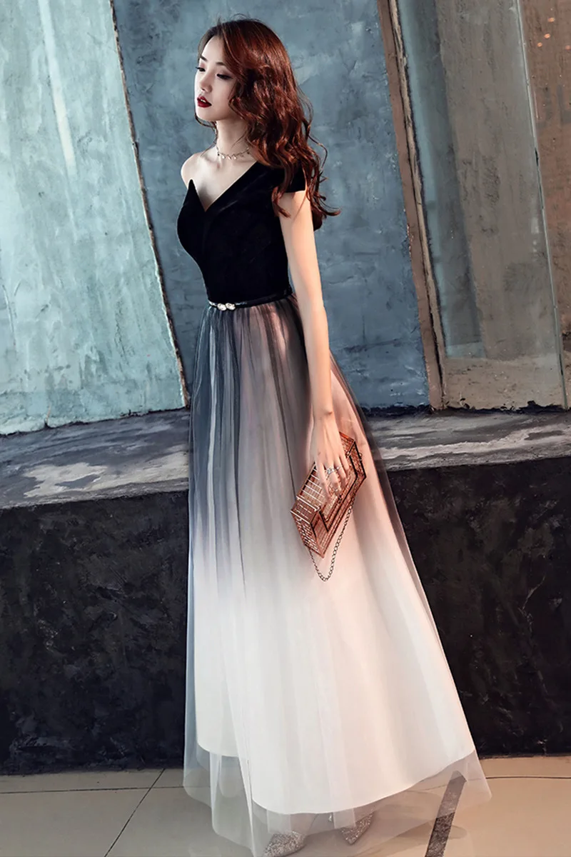 one shoulder Это YiiYa вечернее платье черный градиент цвета длинное вечернее платье три четверти рукав v-образный вырез модное вечерние платье E012 - Цвет: one shoulder