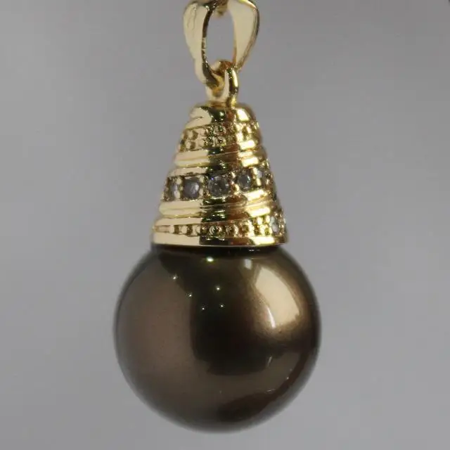 Высокое качество Дамский благородный 12 мм коричневый корпус жемчужная подвеска +