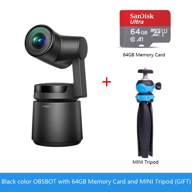 Камера OBSBOT Tail Auto-Director AI 3 Axis Gimbal 4k 60fps Автоматический зум AI отслеживание съемки видео камера для Vlog YouTube Live Video - Цвет: BLACK