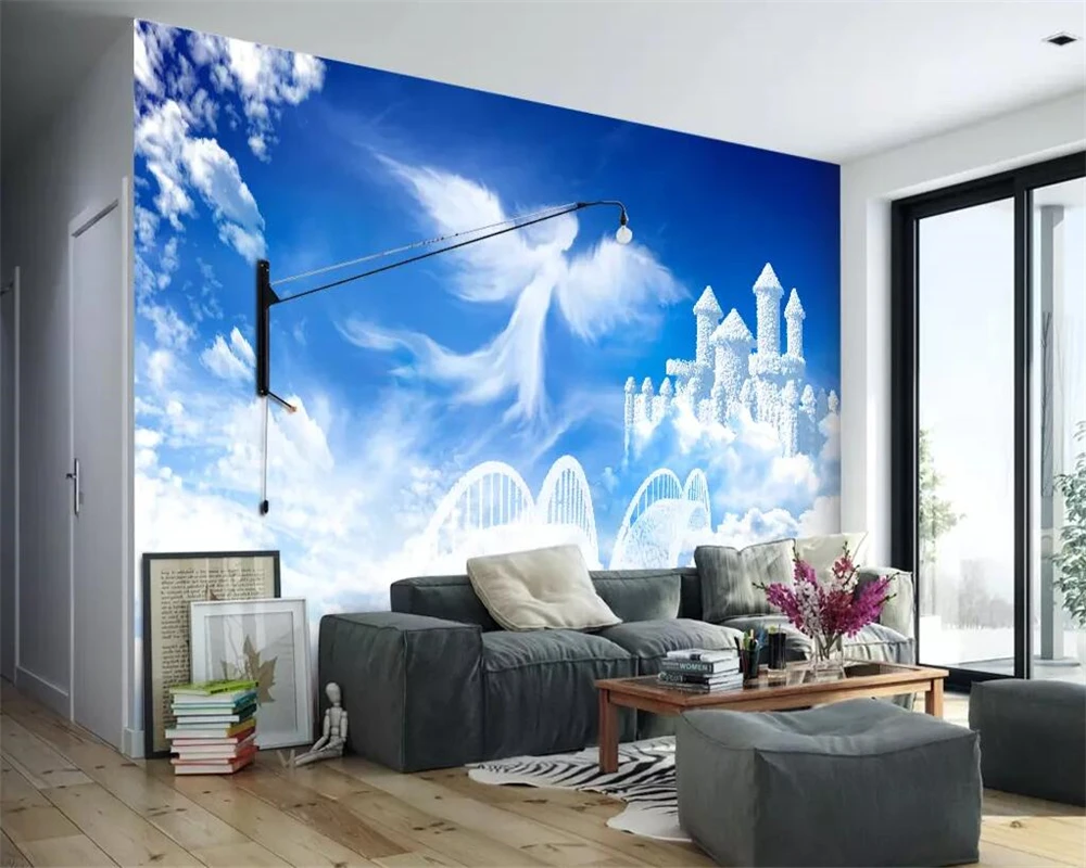 Обои для дома с изображением голубого неба и белых облаков 3d обои гостиной