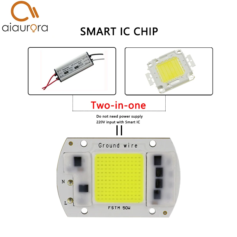 1 шт. Светодиодная лампа Cob Чип бобы AC 220V SMD умная ИС (интеграционная схема) 20 Вт 30 50