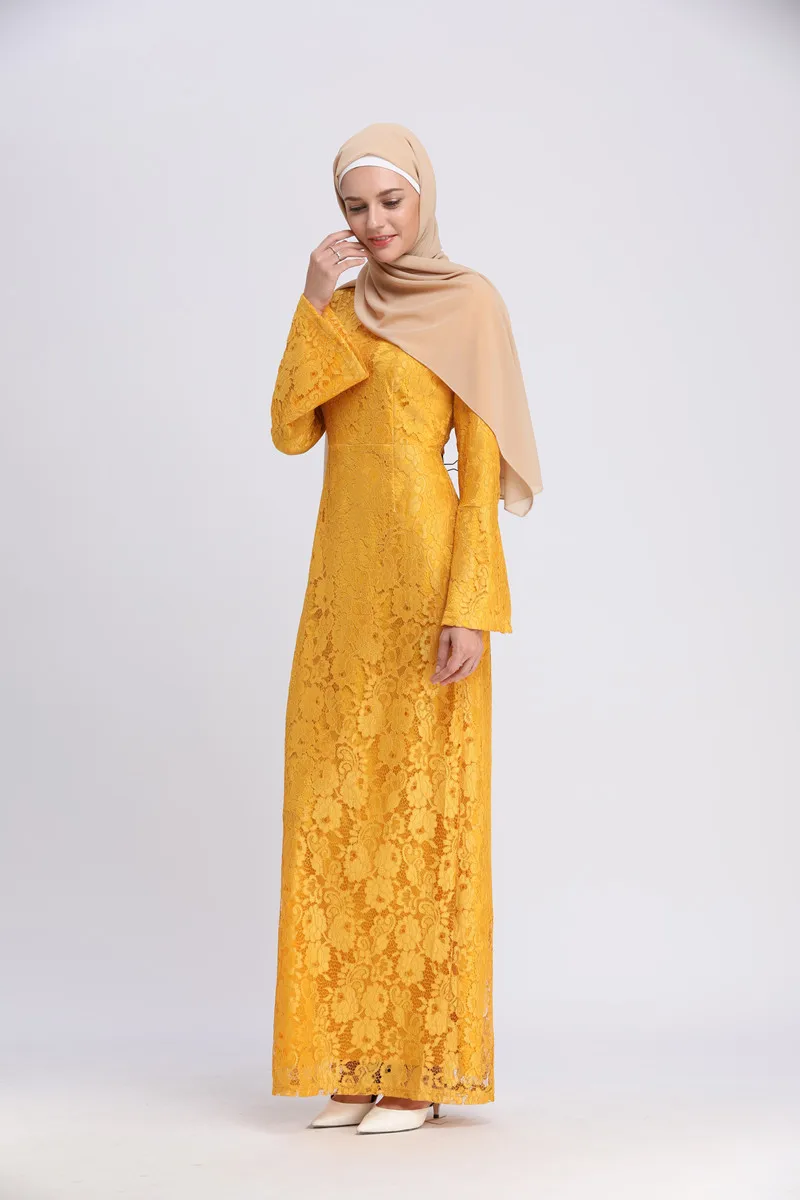 Элегантное мусульманское кружевное платье-футляр abaya, макси, кардиган с расклешенными рукавами, длинные халаты, туника, мусульманская одежда
