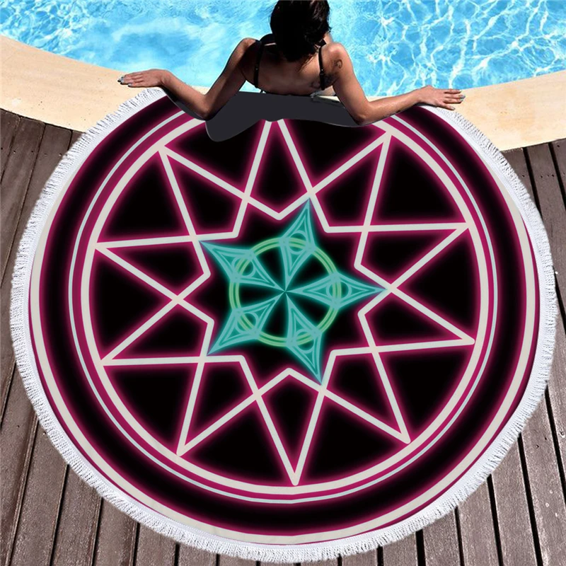 

150*150CM Microfiber Summer Geometry Beach Towel for Adult Yoga Picnic Mat Tassel Blankets Large Round Towel Tapestry Home Decor