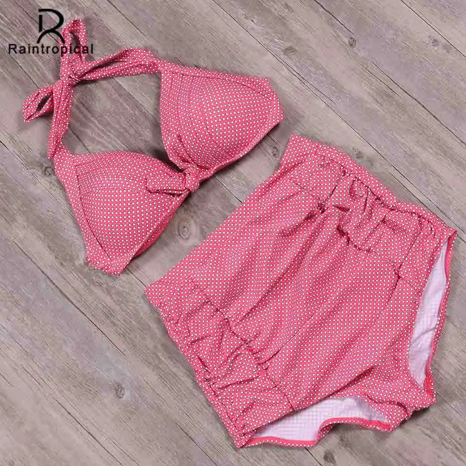 Женский комплект бикини с пуш апом однотонное Бразильское в горошек для