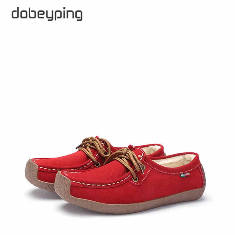 FurRed Dobeyping/обувь из натуральной кожи; женские кроссовки на шнуровке; теплые плюшевые женские лоферы; мокасины; женская зимняя обувь; Размеры 35-42 - Цвет: FurRed