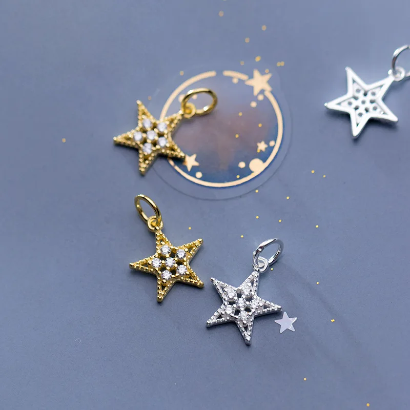 

UQBing Fashion Lovely CZ Zircon Hollow Star 925 Sterling Silver Charms Pendant For Necklace & Bracelets Jewelry Making
