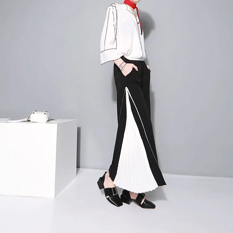 Новинка лета 2016 женские шифоновые плиссированные широкие брюки с прострочкой