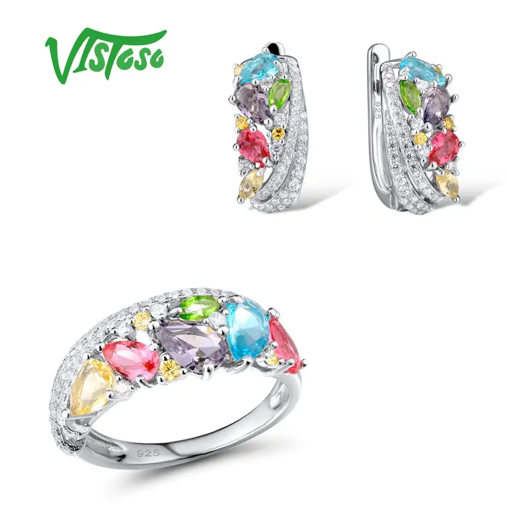 VISTOSO Ювелирные наборы для женщин Красочные натуральные драгоценные камни набор