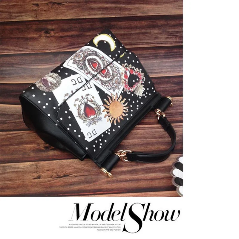 Girls Womens Handbag Makeup Poker Heart Printed Square Bag Should Messenger Satchel Purse Bags Large Black A872 | Багаж и сумки