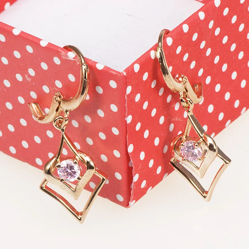 New 2015 Purple Square Shape Crystal Drop Earrings For Women Luxury Heart Metal Brand Big Long Dangle Wedding Bijoux | Украшения и
