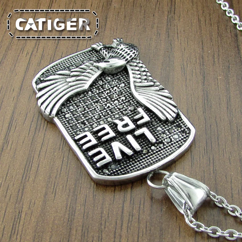 Punk 316L Stainless Steel Silver color Black Rhinestone Live Free Eagle Biker Pendant (Include the Link Chain For Free) | Украшения и