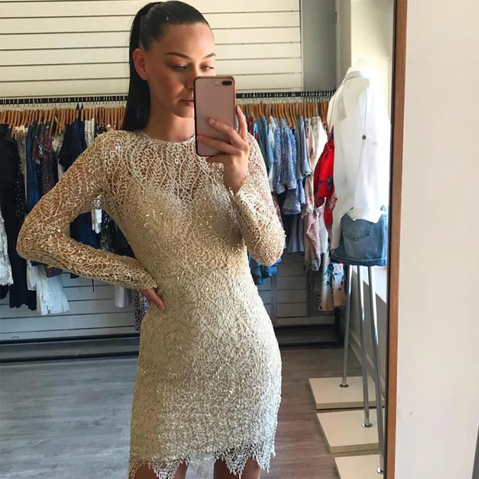 Женское вечернее Бандажное платье с длинным рукавом круглым вырезом и блестками