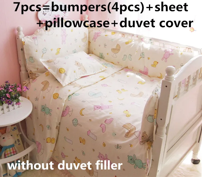

Discount! 6/7pcs 100% cotton baby crib bedding sets ,cribs for babies,bumpers for cot bed ,Duvet Cover,120*60/120*70cm