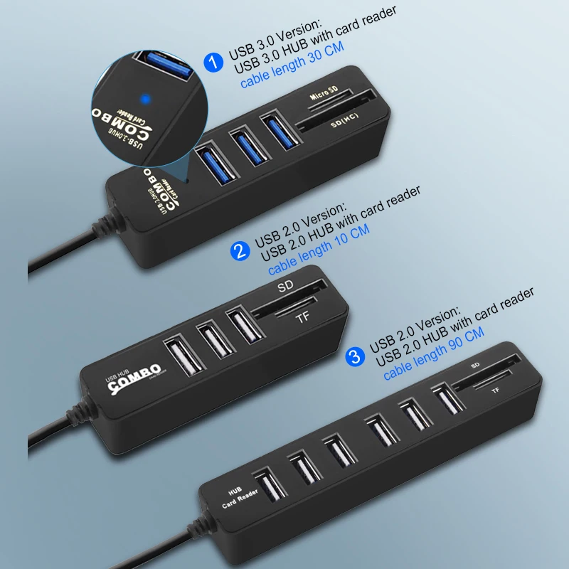 Мини usb хаб 3 0 Мульти USB концентратор сплиттер порта с устройство для чтения карт SD