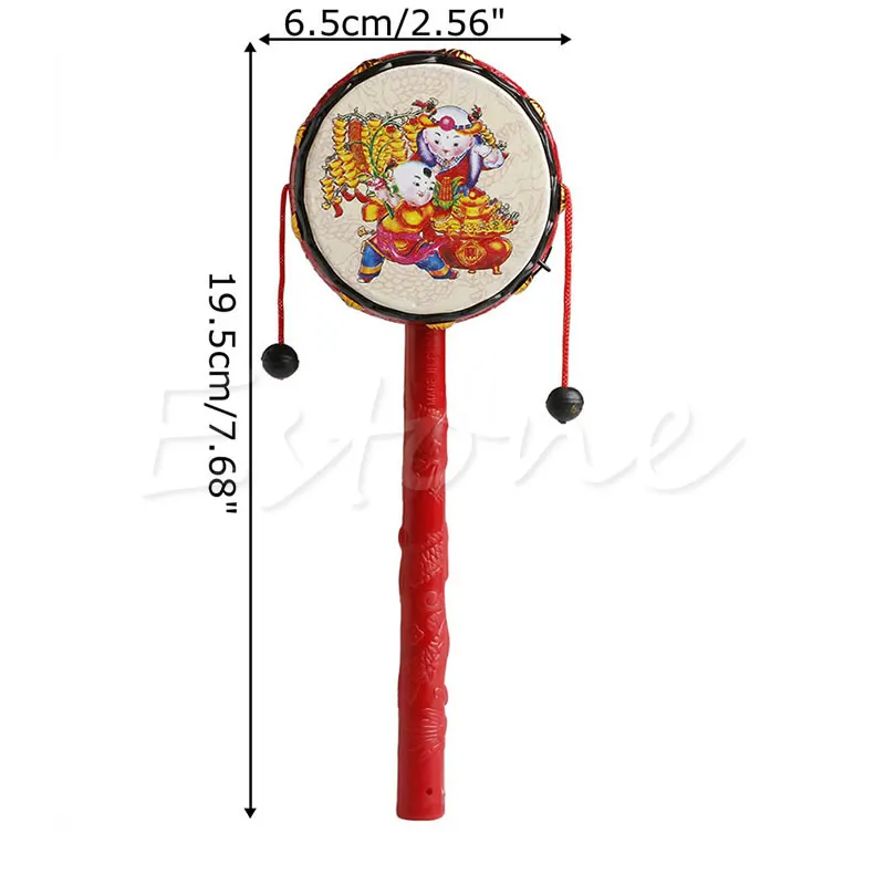 

Chinese Traditional Spin Toy Rattle Drum Kids Cartoon Hand Bell Plastic For Baby