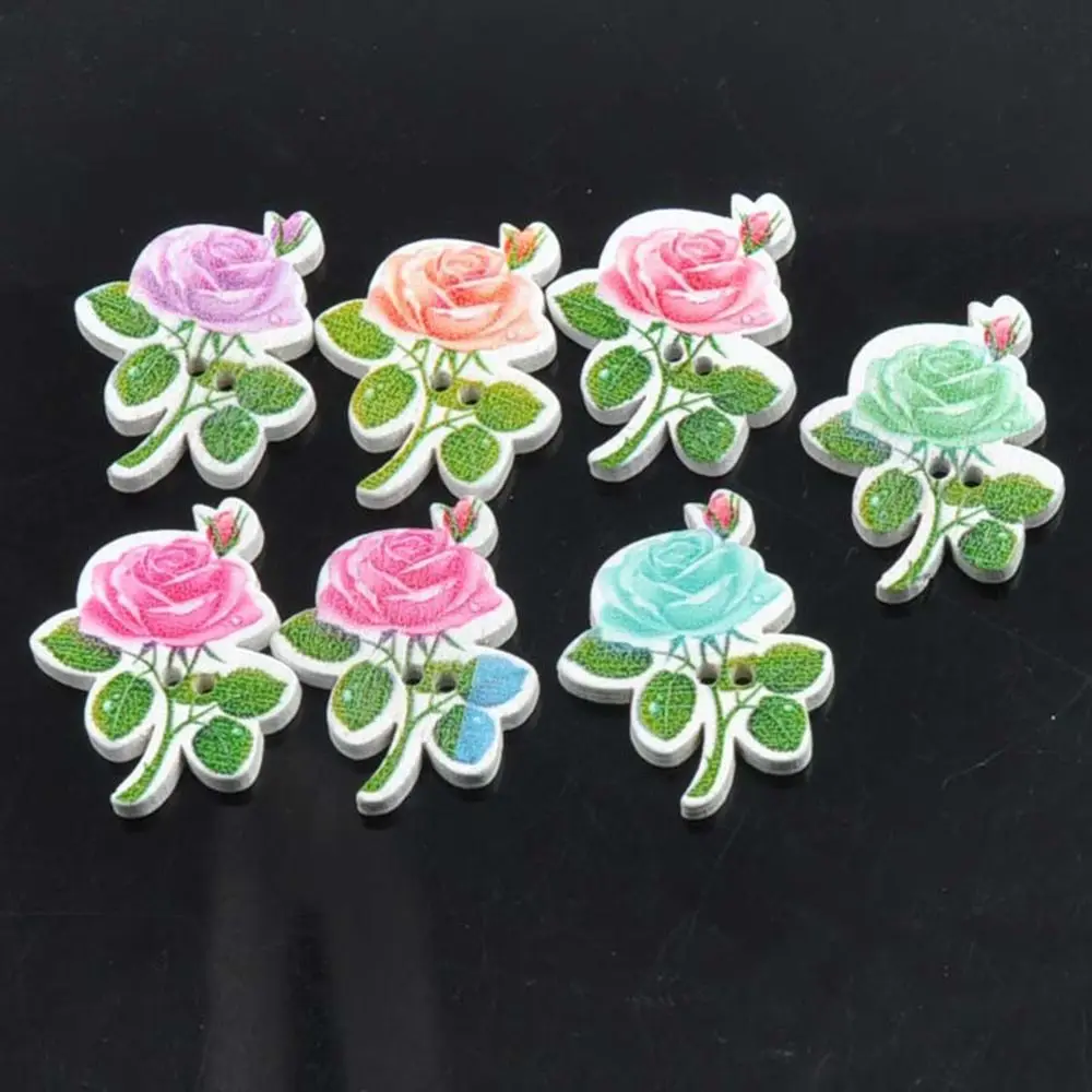 50pcs Multi-color Rose Flower Buttons 2 Holes 23mm*3mm Wooden DIY Craft for Clothes Sewing Scrapbooking Accessories | Дом и сад