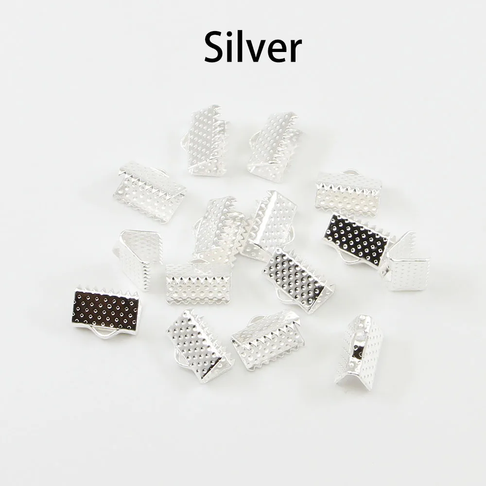 Silver 50 шт./лот, Обжимные бусины, застежки, концевые колпачки для шнура, лента, кожаный зажим, складные разъемы, принадлежности для DIY ювелирных изделий - Цвет: Silver