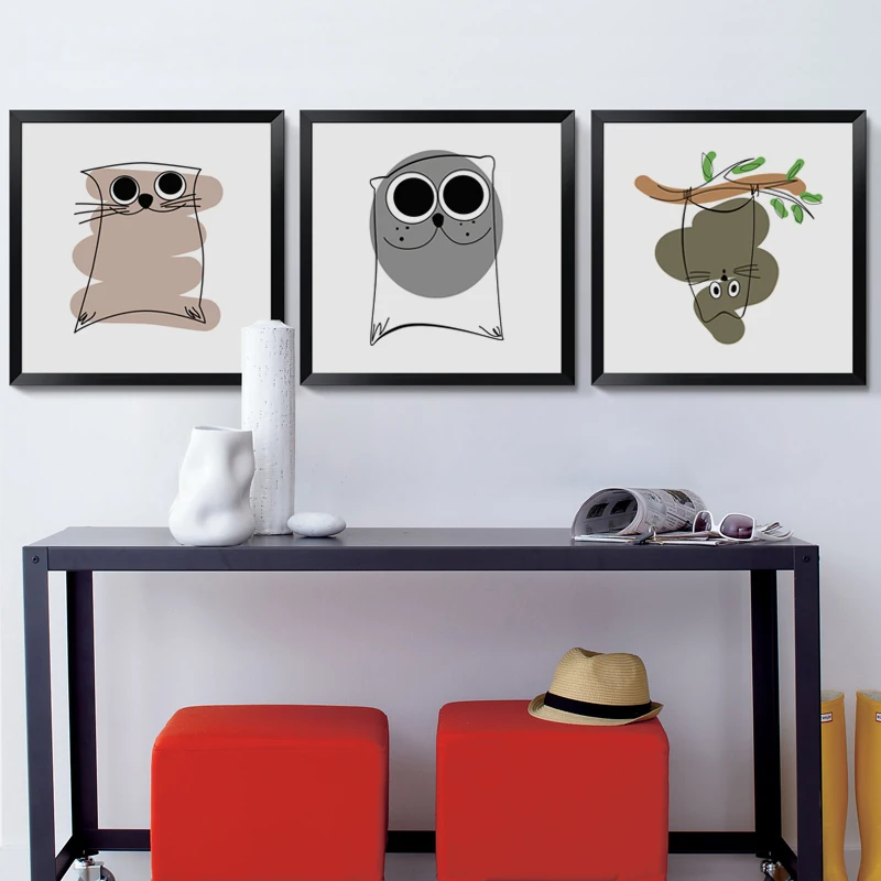 07 г простая Абстрактная Картина на холсте с изображением кошек постер