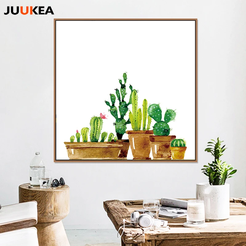 Cuadro Watercolor Cactus Combined Green Plants Canvas Art Print Painting Poster Wall Pictures For Home Decoration Decor | Дом и сад