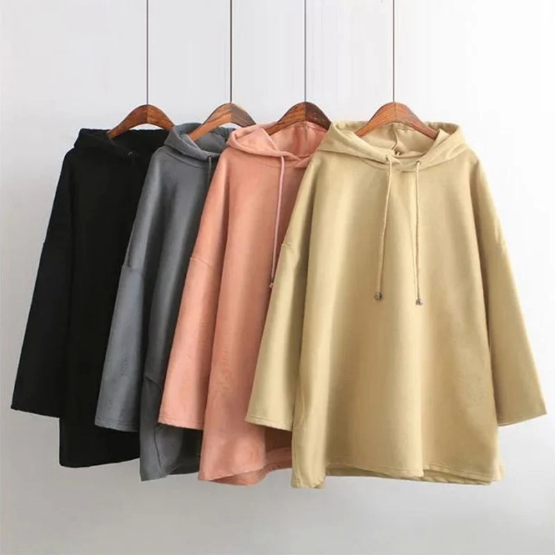 

Women Hoodies Sweatshirts New Fashion Solid Oversize Clothes Casual Simple Pullovers for Female long Girl