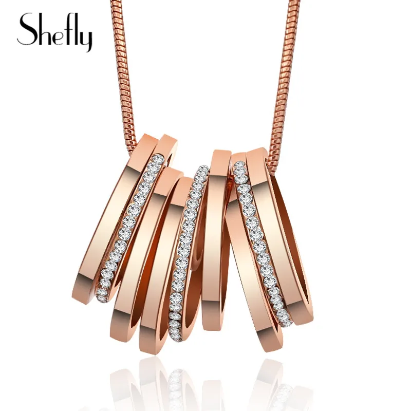 

Hot Sale Fine Circles Pendants Necklace Statement Geometric Circles Clear Austria Crystal Necklace Jewelry For Women Collares