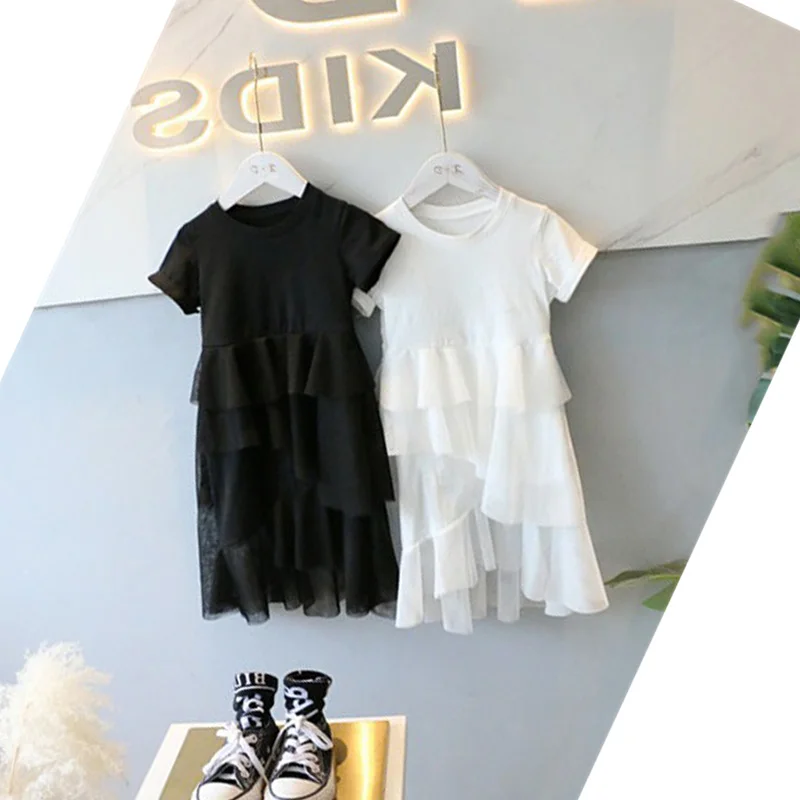 Children Dress Kids Girls Summer T-shirt Stitching Princess Tutu Dresses Cotton Short Sleeve 4-8T | Детская одежда и обувь