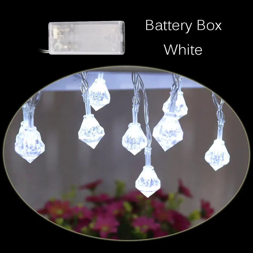 White(Battery Box) 10 светодиодный Светодиодный светильник с алмазной формой, мерцающие огни, украшение для свадебной вечеринки, Сказочная гирлянда для праздника, Рождества, IQ - Испускаемый цвет: White(Battery Box)