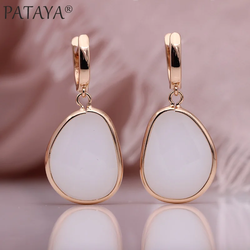 PATAYA новые необычные длинные висячие серьги с зеленым Искусственным цирконием, 585 розовое золото, женские изящные свадебные вечерние Простые Модные ювелирные изделия