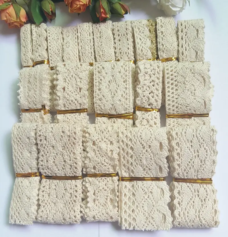 20 шт./лот mix 20 стилей 1 шт. = 1 ярд хлопковая Лоскутная Ткань ручной работы хлопковая кружевная лента бежевого цвета хлопковая кружевная отделка хлопковое кружево