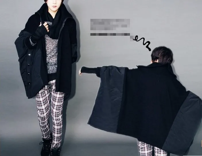 Korean Fashion Bat-Wing Sleeves Cotton Coat Black CT78 | Мужская одежда
