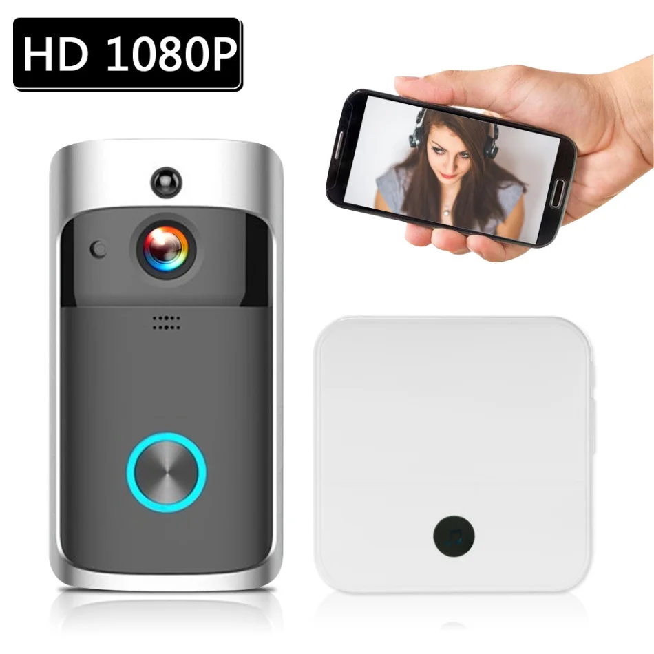 WiFi умный беспроводной дверной звонок безопасности Smart HD 1080P визуальный домофон Запись видео дверь ночного видения с дверной звонок - Цвет: Black 1