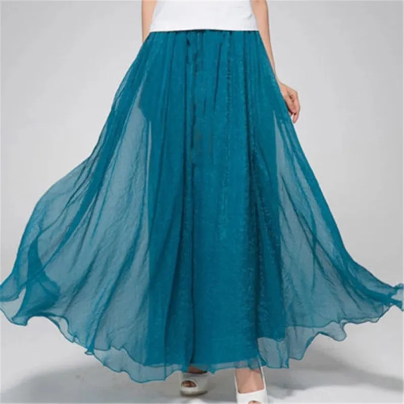 Модные женские юбки двухслойные шифоновые плиссированные длинные с эластичной