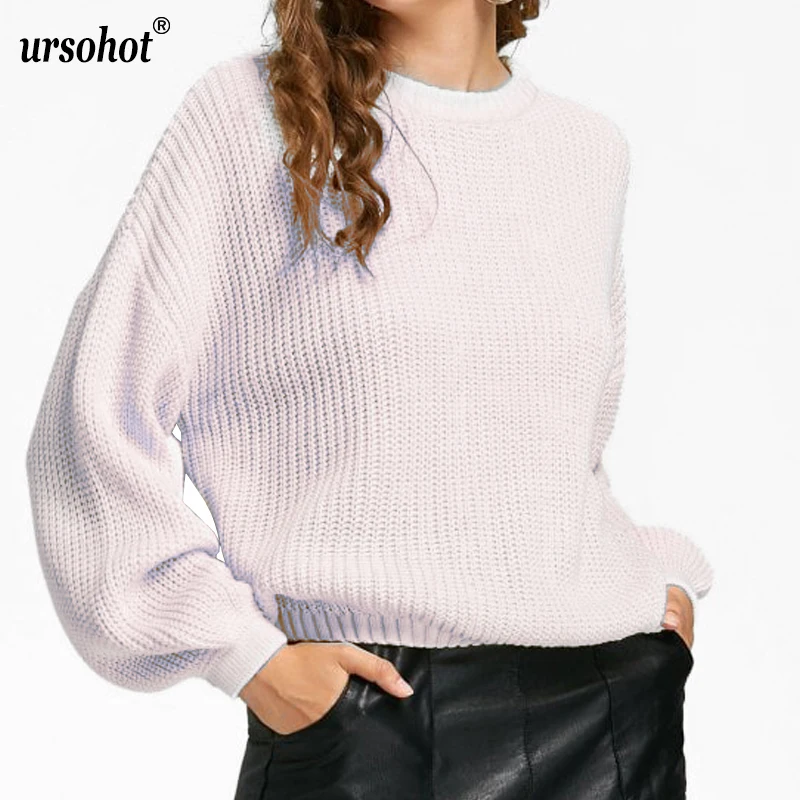Ursohot Autumn Turtleneck Sweaters Women Invierno 2019 Loose Solid Knitted Pullover Lantern Sleeve Ladies Jumpers | Женская одежда