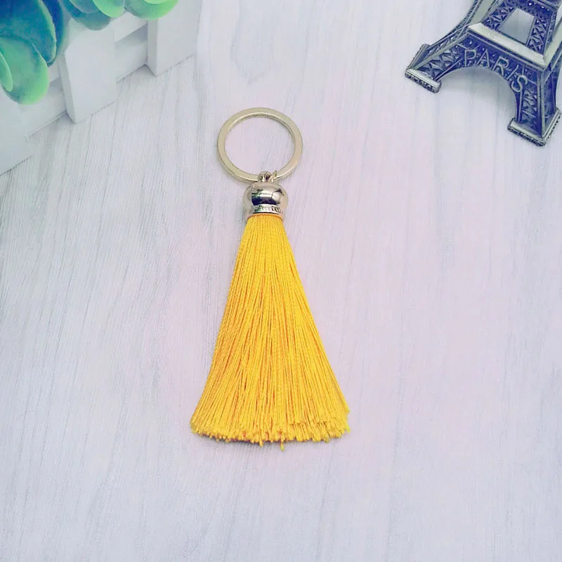 Yellow Новая мода брелок для ключей с кисточкой Женская обувь милый брелок для ключей с кисточкой, на сумку аксессуар-шелк Ленточки автомобильный брелок для ключей с бахромой, экологичные ювелирные изделия#16022 - Цвет: Yellow