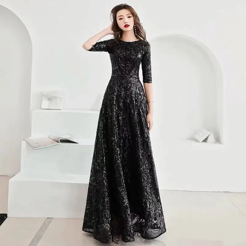 TITOTATO, красное женское платье, кружевное, vestido de festa Longo Formatura, платье в пол, вечернее, сексуальное платье, Sukienki Na Wesele Damskie - Цвет: Black