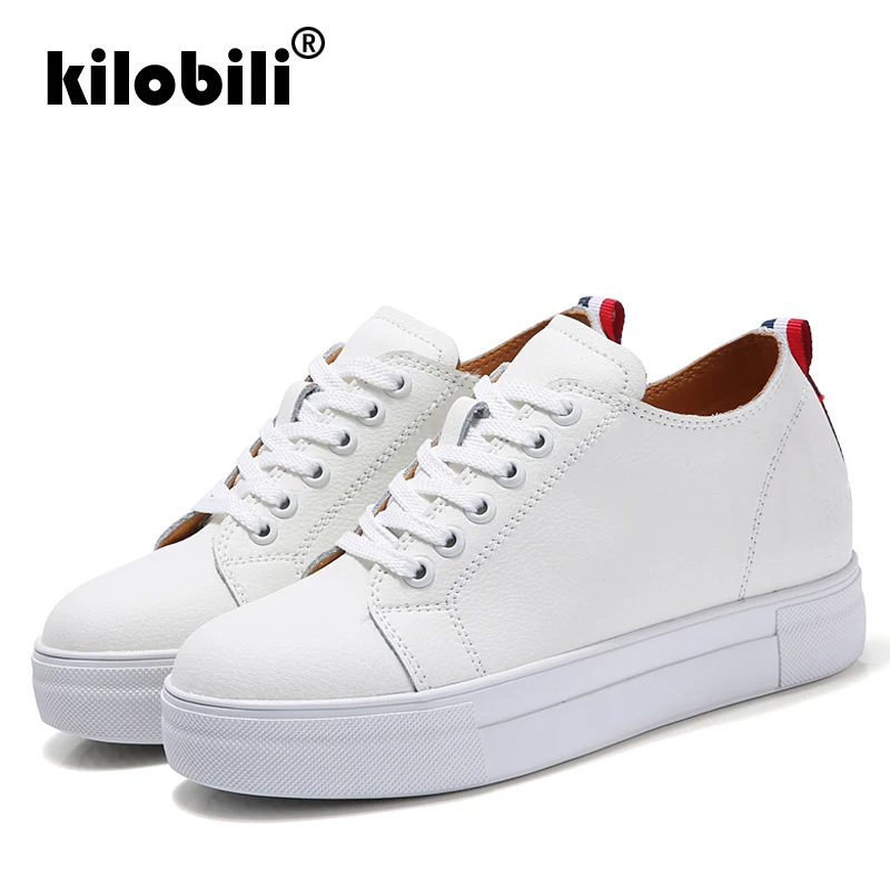 Kilobili/2018 г. осенние женские кроссовки на платформе обувь из натуральной кожи