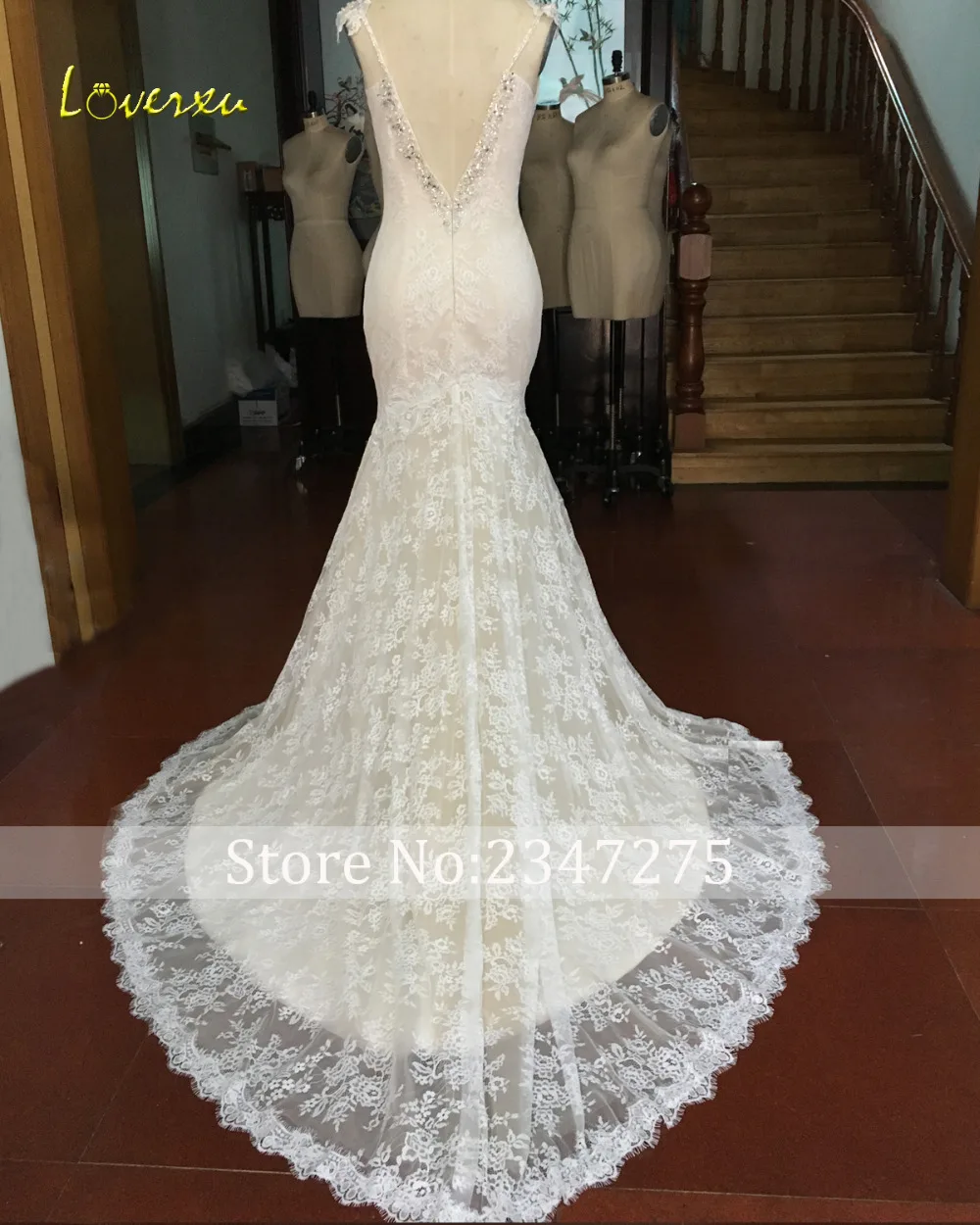 Loverxu Vestido De Noiva Sexy Глубокий V средства ухода за кожей шеи кружево Русалка Свадебные