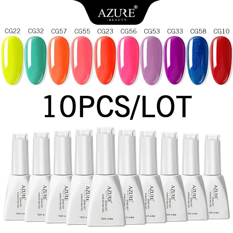 10PCS SET Azure beauty, 10 шт./лот, Гель-лак для ногтей, набор, долговечный дизайн ногтей, светодиодный Гель-лак, Полупостоянный УФ-лак для ногтей, наборы - Цвет: 10PCS SET