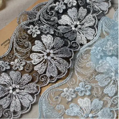 2 метра 75 мм черная белая и синяя ткань красивый цветок фотография|lace trim|embroidery lace