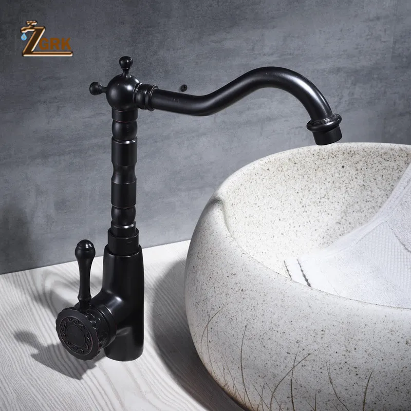 zgrk basin faucet black brass retro bathroom sink faucet single handle hight arch swivel spout kitchen deck vessel mixer taps free global shipping