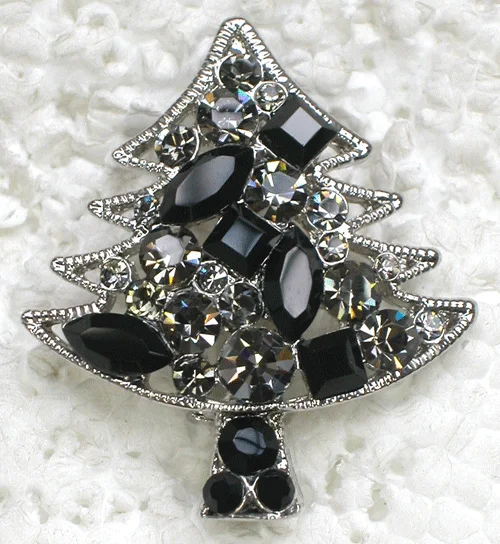 

Black Rhinestone Christmas tree Pin brooches C439 H